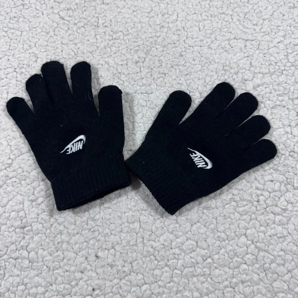 Nike Swoosh Black Knit Gloves Size Youth Kids Boys Girls Unisex